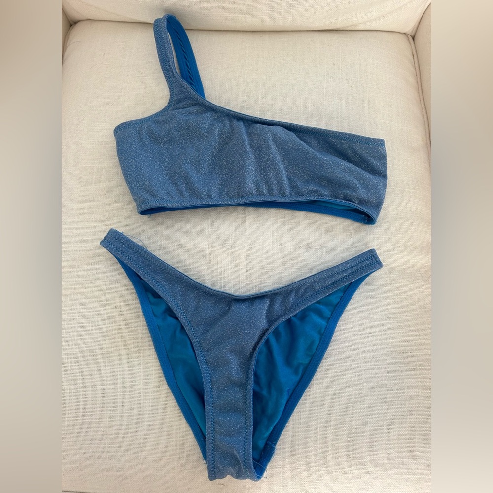 Sparkly Blue One Shoulder Triangl Bikini